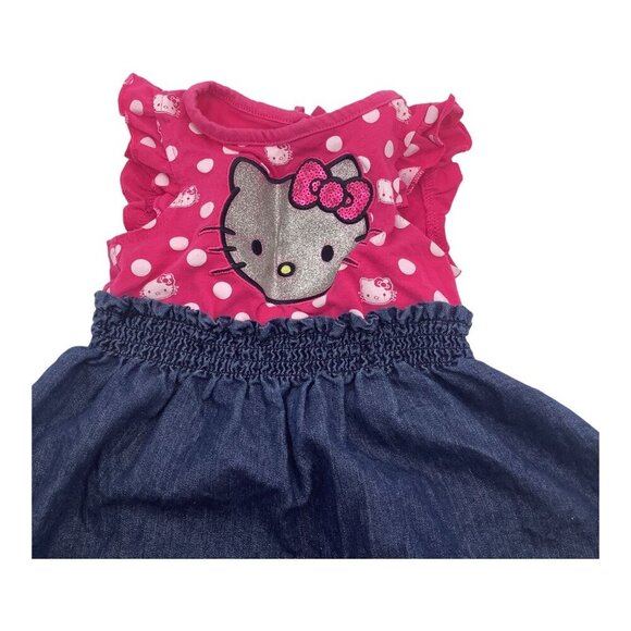 Hello Kitty By Sanrio Pink Dress Baby Girl 18M Polka Dot & Denim Ruffle Bow - Picture 6 of 8